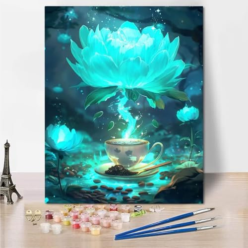 RNXAOPEN Pintar por Numeros Adultos, Diy Pintura por Números, Manualidades Adultos Kit de Pintura al óleo de Lienzo Diy para con Pinceles, Pigmento Acrílico 100x130cm, taza loto 8-1