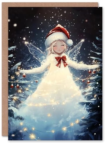 Wee Blue Coo Greeting Card Winter Pixie Fairy Santa Hat String Lights Anime For Child Kids Xmas Christmas Card