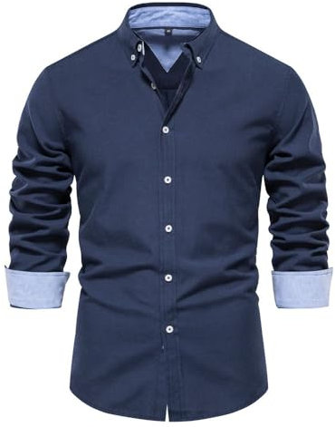 Hemd Herren Langarm Herbsthemd Regular Businesshemd Herren Freizeithemd Regular Fit Men Shirts Freizeithemd Navy 2XL
