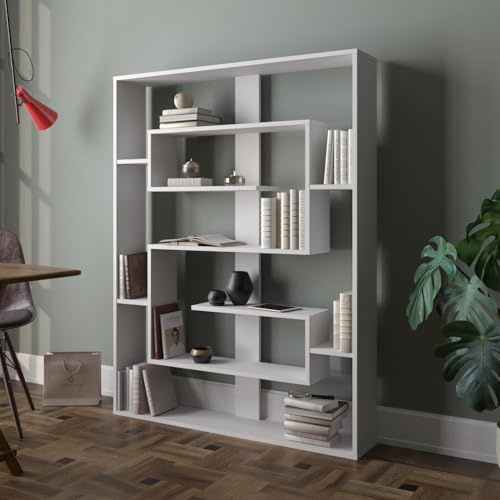 Hanah Home Modern White Bookshelf, 120 cm x 156 cm x 22 cm | 100% Melamine Coated Particle Board, 18 mm Thick | Wall-Mountable, Stylish Storage Solution