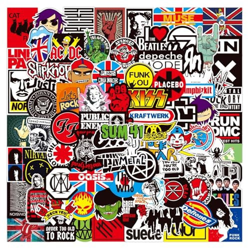 100 Stück Musik-Rock-Aufkleber, Vinyl, wasserdichte Aufkleber, Rockband-Graffiti-Aufkleber, modische Hip-Hop-Aufkleber für Gepäck, Notebooks, Roller, Handys
