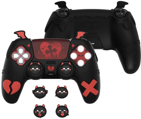 PlayVital Cute Silikon Hülle für ps5 Controller, rutschfeste Schutzhülle Case Skin für ps5 Controller, Cover Zubehör Kompatibel mit ps5-Ladestation(Gothic Imp Series-Schwarz)