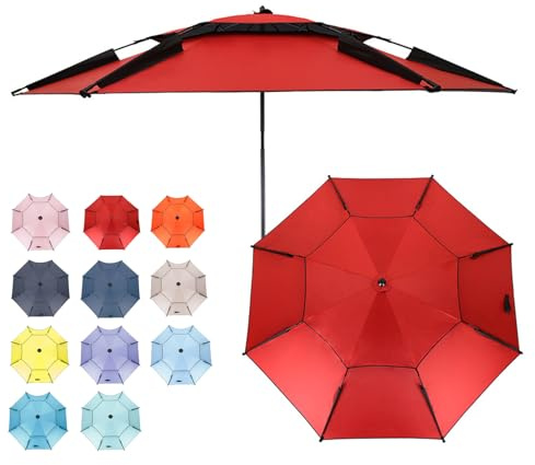 HonunGron 200/220/240cm Großer Strandschirm, Sonnenschirm Angel Windfest UV-Schutz 50+, Angelschirm Mit Erdspieß, Sonnenschirm Für Reise/Camping/Terrasse/Garten/Balkon (200cm,Rot)