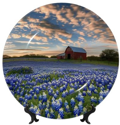ZSUUGJ Bluebonnets - Piatto in ceramica da 25,4 cm, con supporto, da appendere alla parete, per decorare la casa