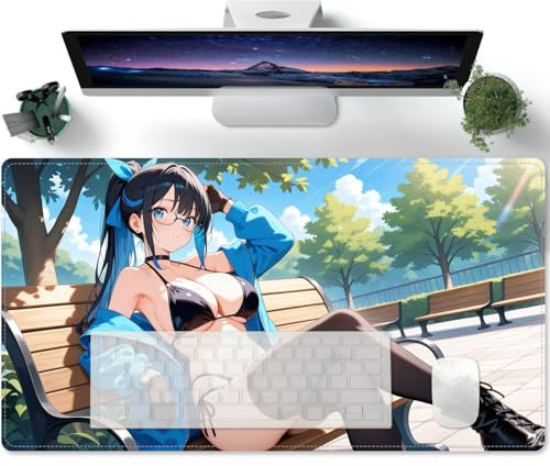 PORNHUX Fille Sexy d'anime Otaku Tapis de Souris XXL 900x400 Tapis de Souris de Jeu en avec Motif sous-Main Grande Taille – Améliore la précision et la Vitesse par Exemple pour Souris