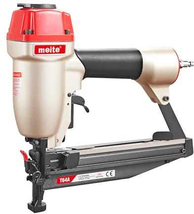 meite T64A Cloueuse de finition de calibre 16, pistolet à ongles de finition pneumatique, compatible avec les clous de finition de calibre 16 de 3,8 cm à 6,3 cm, nez de sécurité et à dégagement rapide