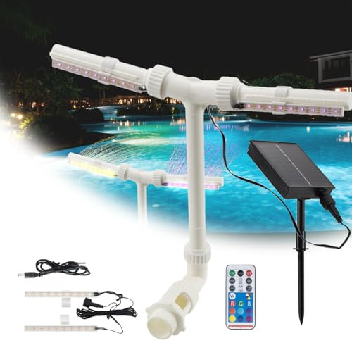 Fontaine Solaire à Double Tête, Fontaine Piscine pour Piscines Hors Sol Et Creusées, avec Lumière LED 11 Couleurs, Télécommande, Refroidisseur Piscine pour Piscine