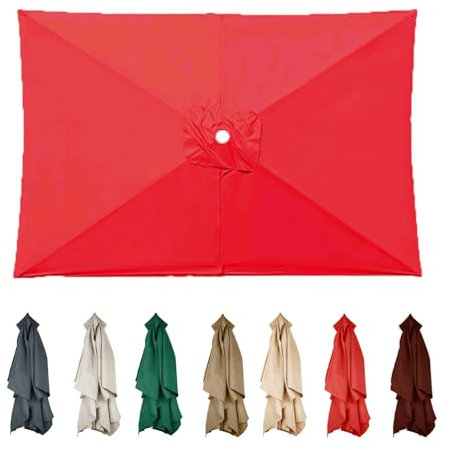Rechteckiger Sonnenschirm Ersatzbezug 2X3m, Ampelschirm Bezug mit 6 Streben, Terrassenschirm Ersatzdach für den Garten, Balkon, Pool, Strand(Big red)