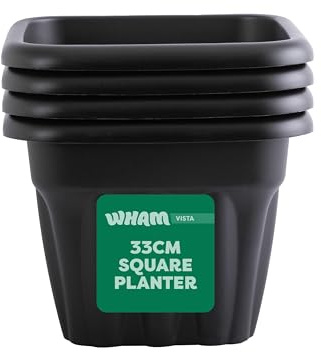 Wham Vista 4 x 33cm Square Plastic Garden Planters | 100% Recycled Plastic | Weather Resistant & Lightweight | Indoor & Outdoor Use | Drainage in UK - Slate/Black