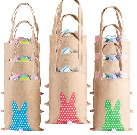 9Pcs Osterhasen Taschen, Geschenktüte mit Henkeln und Oster-Motiv, Ostertasche Ostertüte