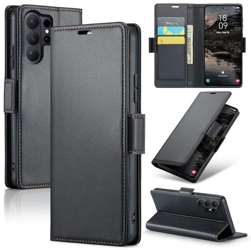 CLM-Tech Handyhülle kompatibel mit Samsung Galaxy S26 Ultra Hülle - Tasche aus PU Leder - Klapphülle mit Ständer und Kartenfächern - Schutzhülle Wallet Case Cover schwarz