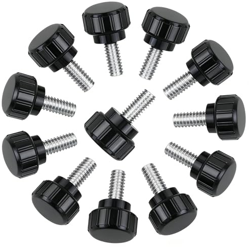 12 Pcs Threaded Knurled Thumbscrew,Carbon Steel Clamping Knobs Grip,Carbon Steel Screw Knobs Grip,M4 x10mm Screws Monitor Screws Threaded Hand Bolt Screw,Mounting Handle Bolts (Black)