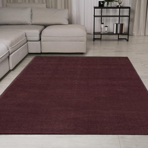 Teppich-Traum Moderner Teppich Waschbar Einfarbig Weinrot 160x220 cm | Kuschelig und weich, bis 30 °C waschbar, pflegeleicht, rutschfest, formstabil, saugrobotergeeignet, Wohn- & Schlafzimmer