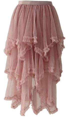 Gonna Lunga da Donna in Tulle Asimmetrico con Volant e Gonna