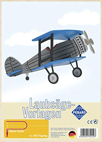 Pebaro 344S Laubsägevorlage Flugzeug, 3mm Sperrholz DIN A 4, Motiv vorgedruckt, aussägen mit Laubsägebogen, basteln, anmalen, fertig, Laubsägen, Basteln mit Holz, Geschenkidee