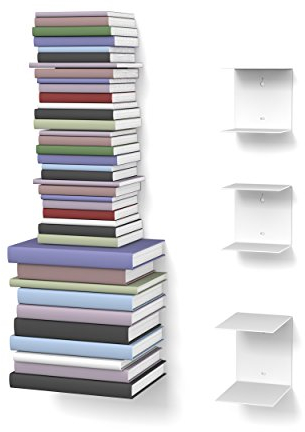 home3000 Unsichtbares Bücherregal 2-1 Set variabel mit 6 Fächern für kleine und große Bücher in Weiss für ca. 150 cm hohen Bücherstapel