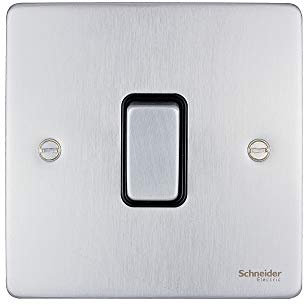 Schneider Electric GU1514BBC Ultimate Low Profile Brushed Chrome Black Insert 1 Gang Intermediate 16AX Plate Switch