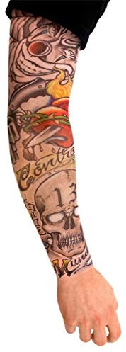 Bandit - Tattoo Ärmel zum Überziehen - Armgröße: L - Kostüm-Zubehör für Halloween, Karneval & Motto-Party