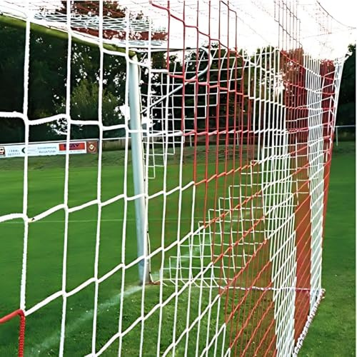 Fußball Tornetz Fußballtornetz 7,50 m x 2,50 m Tiefe Oben 0,80 m unten 1,50 m Fußballnetz zweifarbig PP 4 mm Farbe Rot/Weiß