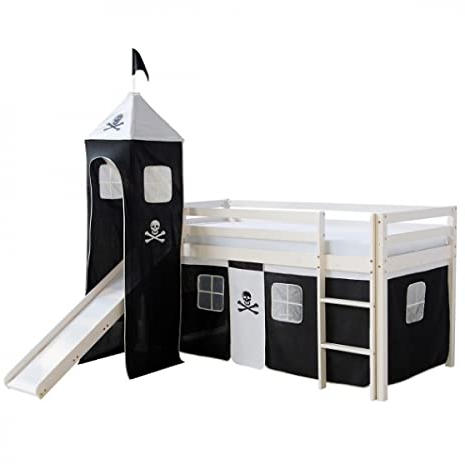 Homestyle4u Hochbett mit Rutsche 90x200 für Kinder Pirat Kinderbett Kiefer Holz Jugendbett Doppelstockbett
