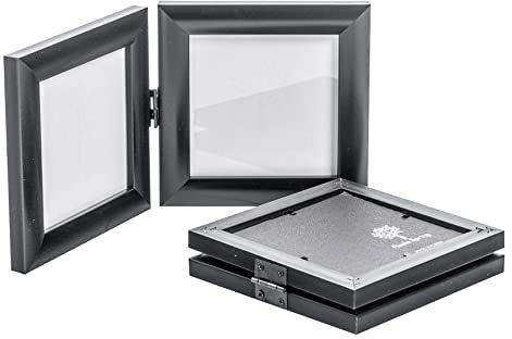 Nicola Spring Folding 2-Photo Frames - Fits Photo Size 4 x 4 (10 x 10cm) - Pack of 2 - Black Picture Frame Small Square with Stand Freestanding Certificate Display Poster