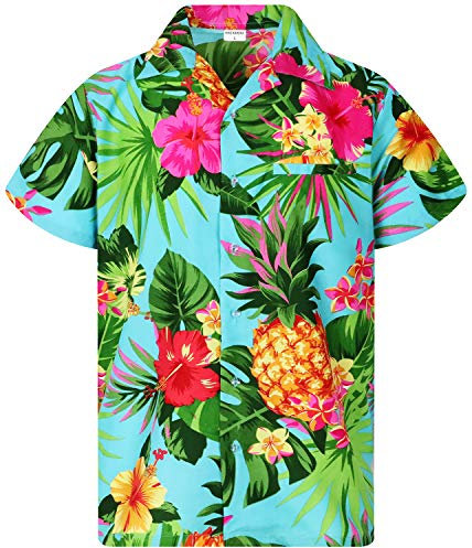 King Kameha Funky-Hawaii-Hemd, Herren, Kurzarm, Pineapple, Türkis, XXL