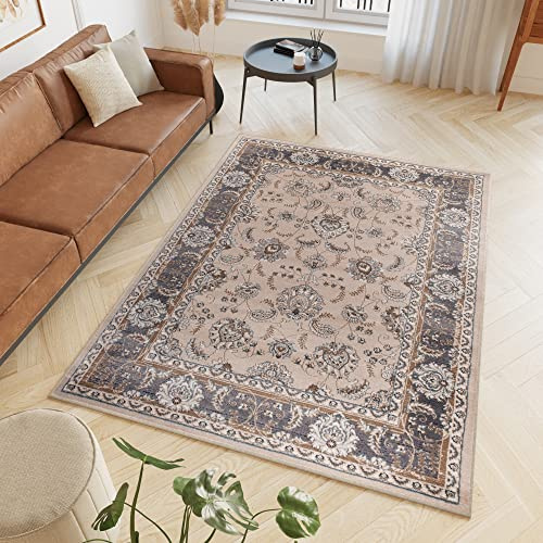 TAPISO Colorado Teppich Wohnzimmer Kurzflor Orientalisch Beige Grau Floral Ziegler Ornament Muster Traditionell Orientteppich ÖKOTEX 120 x 170 cm
