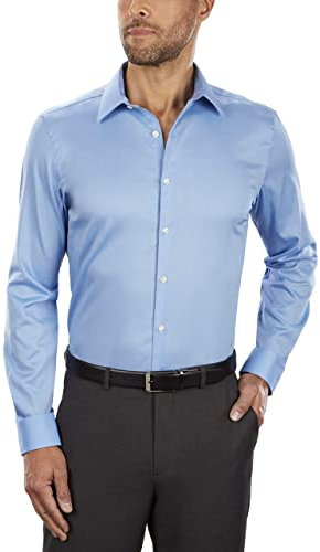 Van Heusen Men's Dress Shirt Slim Fit Flex Collar Stretch Solid, Blue Frost, 14.5 Neck 32-33 Sleeve