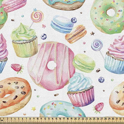 ABAKUHAUS Dessert Gewebe als Meterware, Schlagsahnemuffin, Schön Gewebten Stoff für Polster und Wohnaccessoires, 1M (148x100cm), Rosa Grün