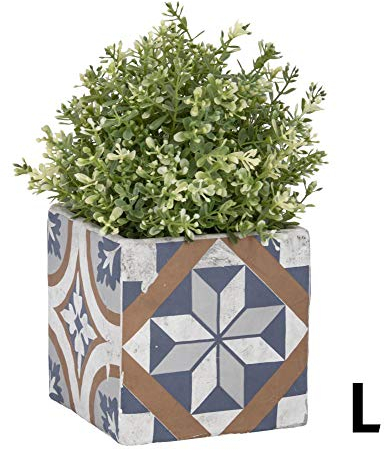 Rivanto 3 Stück Blumentopf ‚Portugisische Kacheln‘ aus Beton, Größe L, 13,4 x 13,4 x 12,9 cm, quadratischer Blumentopf, Pflanztopf