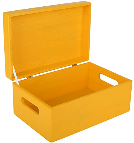 Creative Deco Gelb Holzkiste mit Deckel | 30 x 20 x 14 cm (+/- 1 cm) | Erinnerungsbox Baby Groß Kasten | Holzbox mit Deckel und Griffen | Für Dokumente Wertsachen Spielzeug Werkzeuge