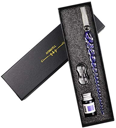 AOKUY Glass Dip Pen Set,Calligraphy Pen,Crystal Signature Pen for Art, Writing, Signatures -Decoration and Business Gift