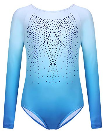 trudge Kinder Turnanzug Gymnastikanzug Mädchen Leotard Langarm Ärmellos Trikot Training Dancewear Gymnastikbody Tanzbekleidung Wettkampf 3-12 Jahre, 2_Blau, 140