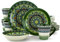 Elama Mandala-Geschirr-Set, rund, Steingut, mehrfarbig, 16-teilig, Grün