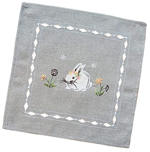 Ostern Hellgrau Tischdecke Tischläufer Deckchen Osterdeko Hasen Rosa 100% Polyester (30 x 30 cm Deckchen quadratisch)