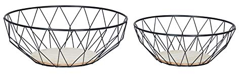 levandeo 2er Set Korb Metall Schwarz Modern Holz MDF Braun Schüssel Schale Deko Design Dekoschale Industrial