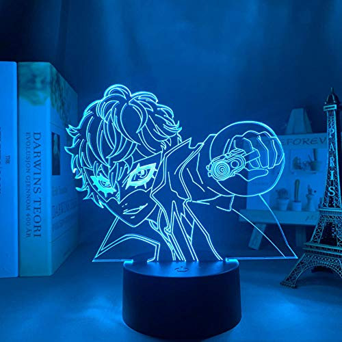 ZGSBT Lampada illusione 3D Luce notturna a LED Anime Persona 5 Joker per bambini Arredamento camera da letto Regalo di compleanno Manga Room Lampada da scrivania Persona 5 Regalo di Natale creativo