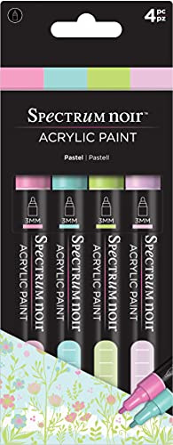 Spectrum Noir Water Based Blendable Acrylic Paint Marker Pens - Fast Drying and Opaque Perfect for Layering - Fine Bullet Tip - Pastel (4 Pen Pack)