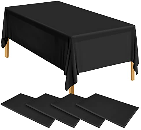 ELECLAND 4 Black Plastic Table Covers 137cm x 274cm Rectangle Black Tablecloth for Indoor/Outdoor Baby Shower, Wedding, Birthday Party Decorations