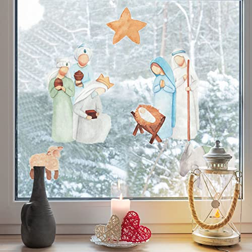 Stickerscape Christmas Window Stickers (Nativity Scene) | Christmas Window Decorations to Create a Winter Themed Display | Reusable, Re-positionable and Cleanly Removable