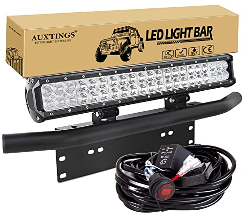 AUXTINGS 50cm 20 Zoll 126W LED Arbeitslicht Stangen Fleck Flut Strahl mit Kabelbaum Kit KennzeichenMontagehalterung für LKW-Auto ATV SUV 4x4 JP Truck Boat Traktor