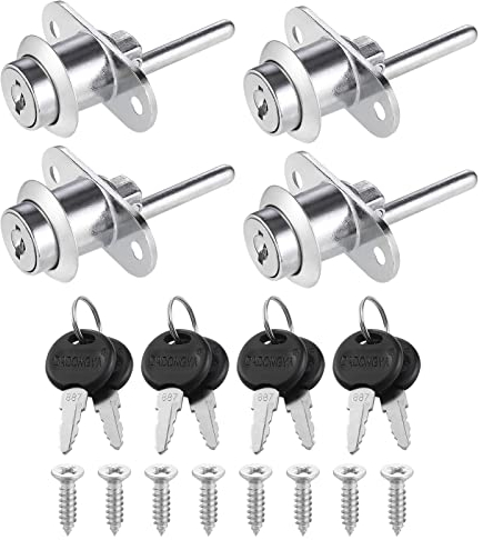 Hejo 4Pcs Serrure de Tiroir Bureau, Serrure Placard en Alliage de Zinc 16mm avec Clés et Vis, Serrure Armoire pour Armoires à Dossiers, Armoires à Vêtements, Meubles de Présentation (Argenté)