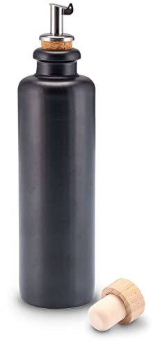 Lifestyle Lover Set d'huile et de vinaigre en grès céramique Distributeur d'huile d'olive Balsamique avec bec verseur et bouchon en liège naturel 200 ml (noir vierge)