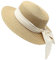 Holiday Straw Beach Hat for Womens Wide Brim Bow Ribbon Boater Hat Flat Top Classic Sun Hats for Summer Small/Medium, Khaki With Ivory Ribbon, S/M