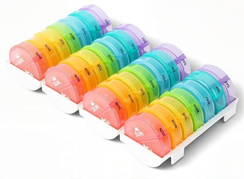 XL Monatliche Pillendose 2 mal am Tag, morgens und abends einen Monat Pillendose für 28 Tage, tägliche Pillendose, große 4 Wochen, große Fächer für Pillen, Vitamin, Fischöl, Nahrungsergänzungsmittel