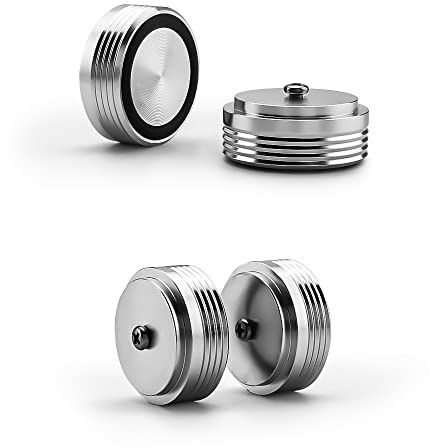 Tertullus Lot de 4 pieds d'appareil HiFi en aluminium - 39 mm × 17 mm - Vis argentées - Pour haut-parleurs, absorbeurs de caisson de basses - Avec 4 vis - Pour appareils Hi-Fi