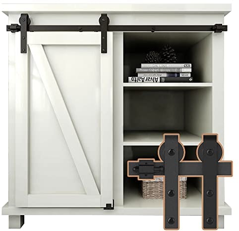 ETIASQSA Kit de herrajes para puerta corredera de granero de 91,5 cm, para soportes de TV de una sola puerta, armarios pequeños, colgador en forma de J, color negro