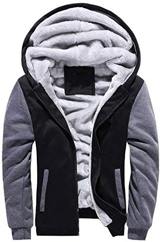 VSUSN Uomo Felpa con Cappuccio Manica Lunga Felpe con Cappuccio Vello Foderato Hoodies con Cerniera Cappotto Giacca Inverno Caldo(Nero&Grigio,3XL)
