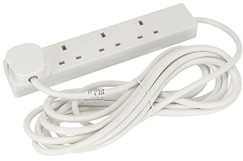 4 Gang Multi Plug Extension Lead 5m Power Strip | 4 Socket Mains Electric Power Extension Cord | 4 Way Socket 5 Metre White Extension Cable