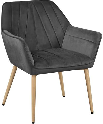 Yaheetech Velvet Tufted Vanity Chair, Modern Armchair with Flared Wide Arms and Metal Legs, Angled Back for Make up Room/Living Room/Bedroom, Dark Gray